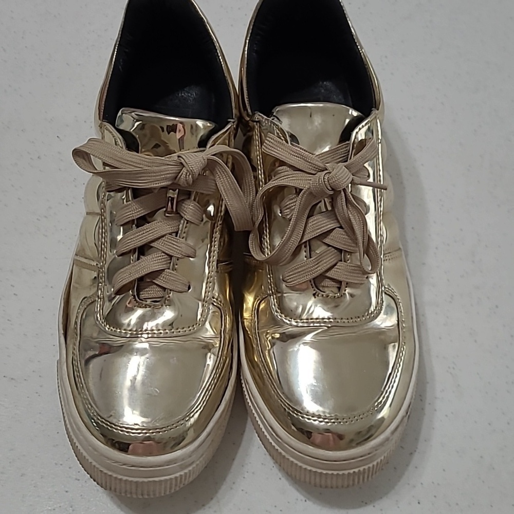 Shu Shop gold sneakers size 10